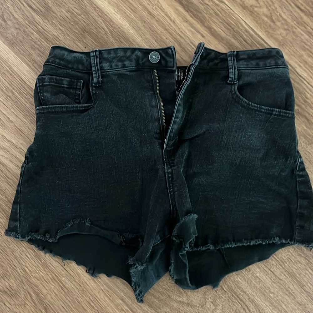 High Rise Black Denim Shorts